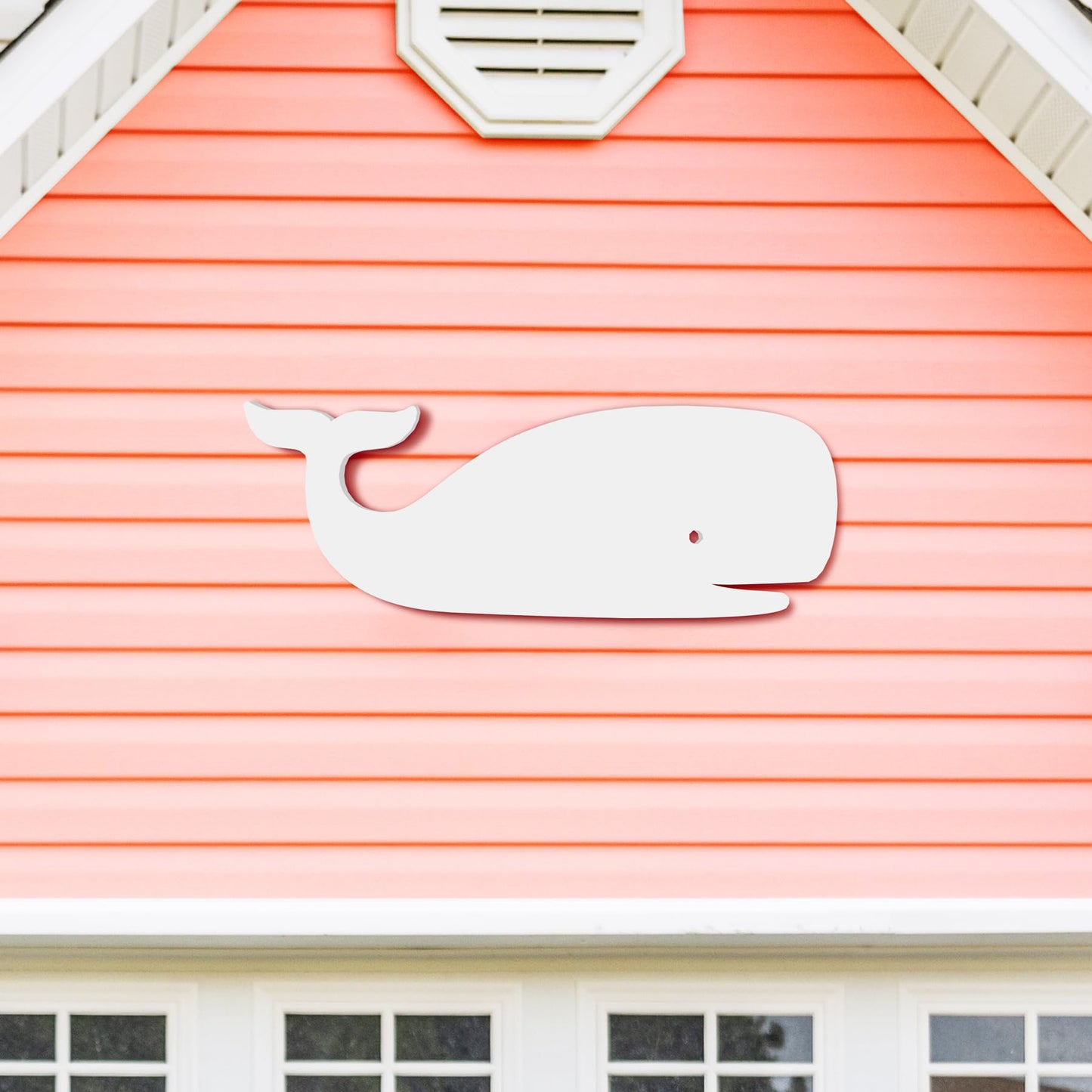 Outdoor White PVC Whale Beach House Wall Art, Coastal Whale Sign