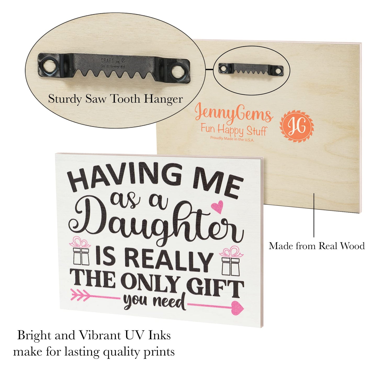 JennyGems Mom Gifts From Daughters, Mothers Day Gifts for Mom, Farmhouse Wall Decor, 7.25 x 6 Wooden Sign, Made in USA