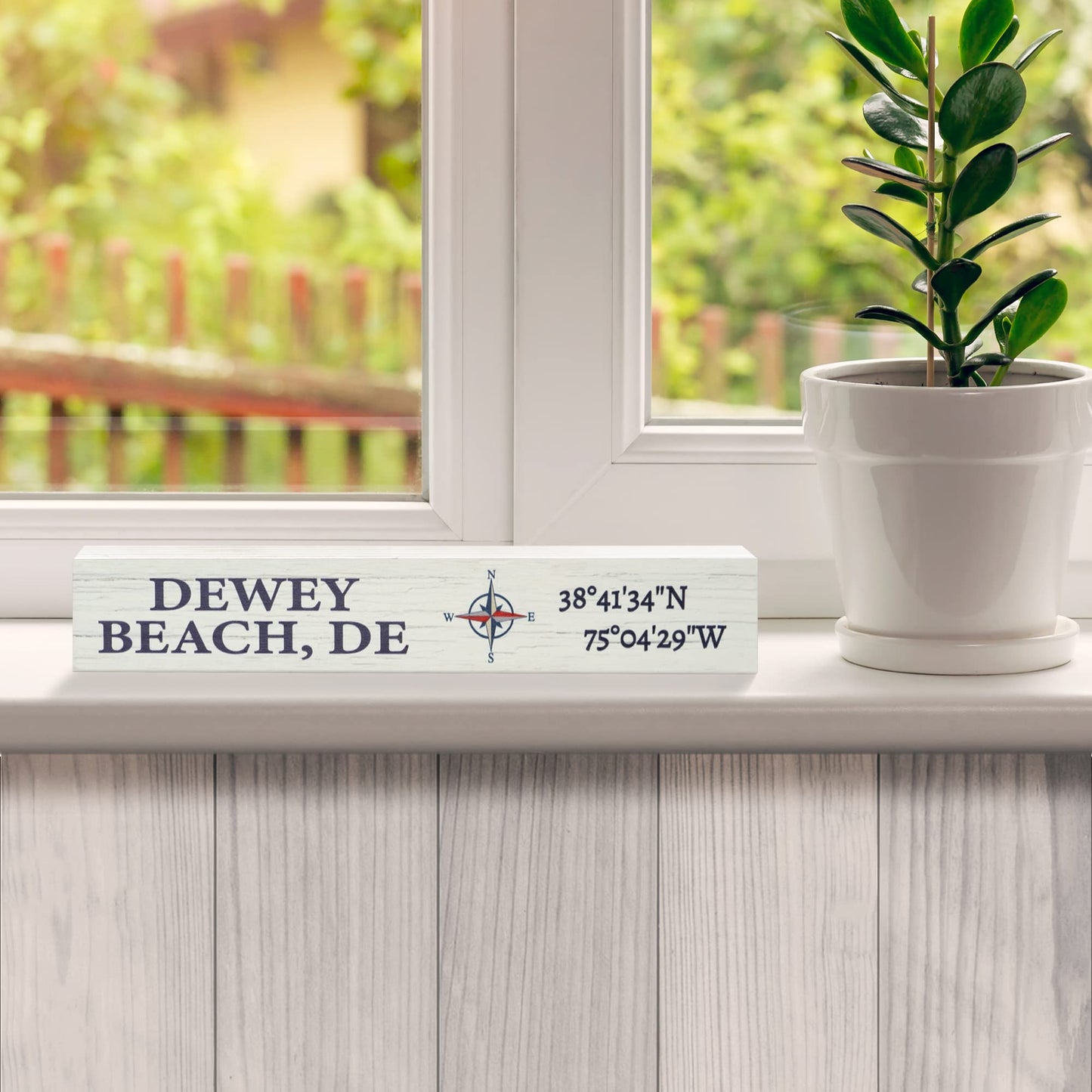 JennyGems Delaware Gifts, Dewey Beach Souvenirs, Dewey Beach Compass Coordinates Wooden Sign, Made in USA