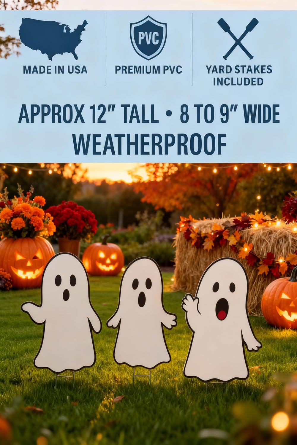 Halloween Ghost Yard Signs Set of 3 - Outdoor PVC Halloween Decorations with Stakes – Fun Yard Décor