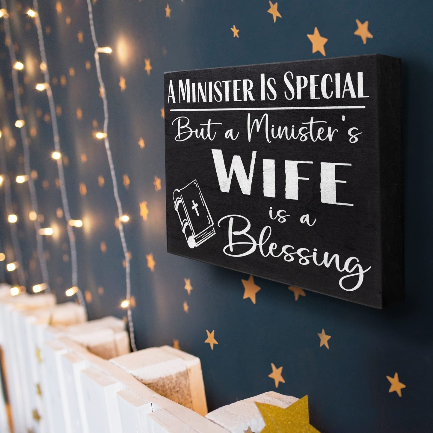 JennyGems Minister's Wife Appreciation Gifts, A Ministers Wife is a Blessing Wooden Sign, Shelf Decor and Wall Hanging, Made in USA