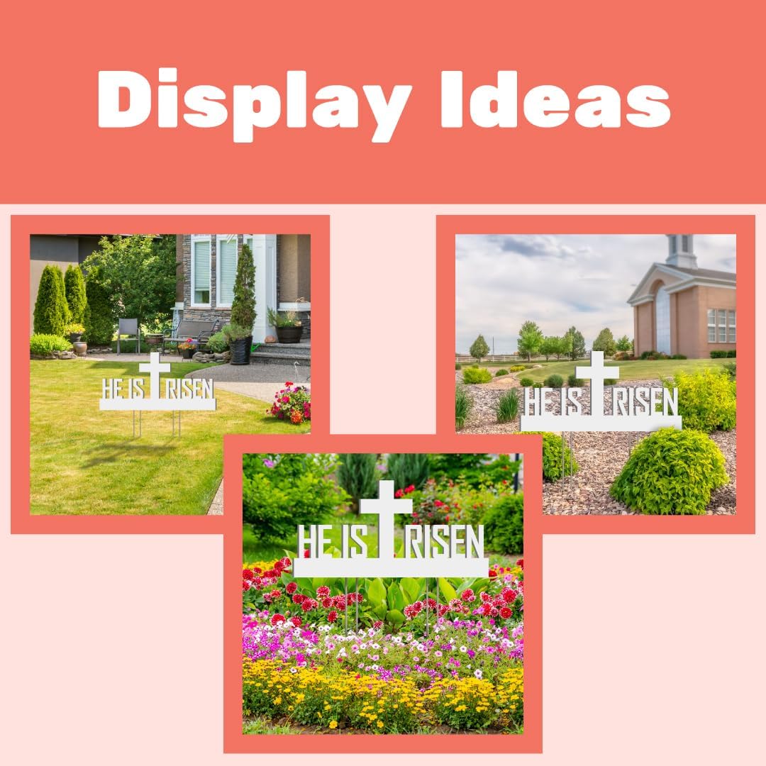 He Is Risen Outdoor Yard Sign – Easter Decorations, Weatherproof PVC with Metal Stakes, 2' x 1', for Yard, Church, or Garden Décor, White