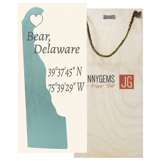 JennyGems Bear, Delaware Nautical Wood Sign, 6x13 Inches, Delaware Gifts, Made in USA