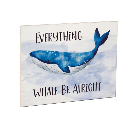 JennyGems Whale Decor, Everything Whale Be Alright Wooden Sign, Inspirational Quote, Wall Hanging, Made in USA
