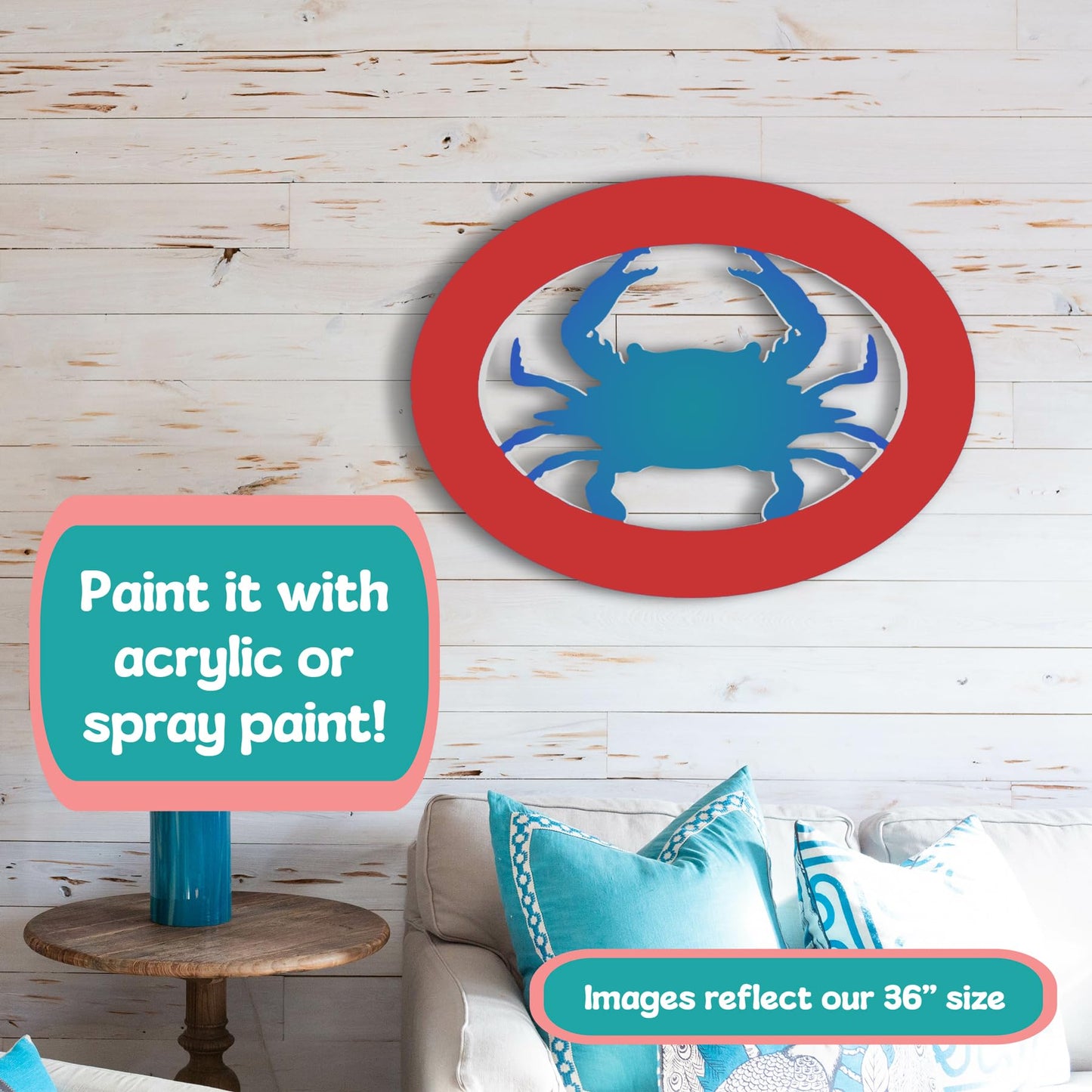 Outdoor Crab Wall Decor – Coastal Nautical Beach House Accent for Home, Garage, Shed – Weatherproof Crab Sign – Paintable Coastal Wall Art