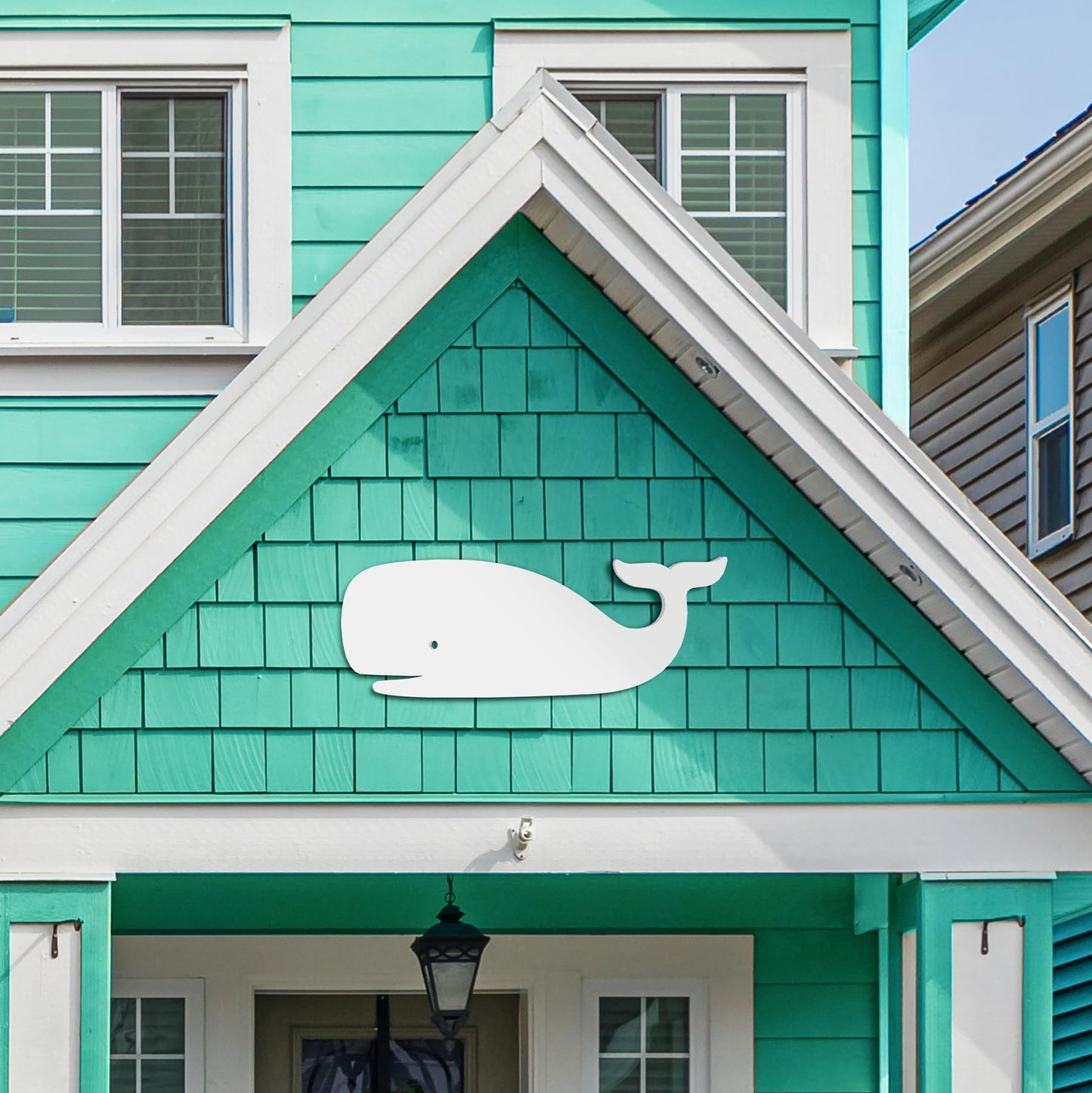 Outdoor White PVC Whale Beach House Wall Art, Coastal Whale Sign