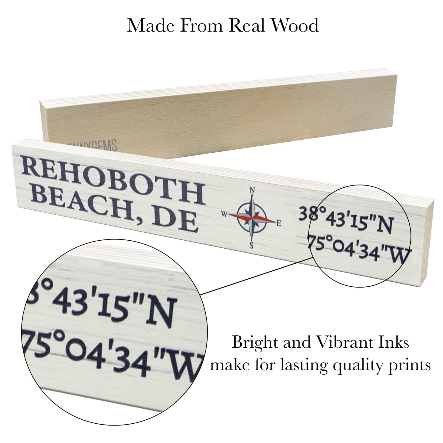 JennyGems Delaware Gifts, Rehoboth Beach Delaware Souvenirs, Rehoboth Compass Coordinates Wooden Sign, Made in USA