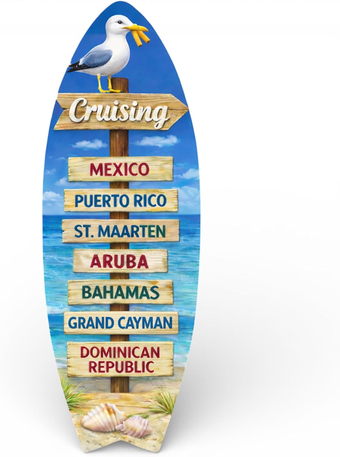 Cruising Addict Surfboard Sign, Nautical Beach House Wall Art, Cruise Ship Travel Souvenir, Coastal Gift Idea (3ft)