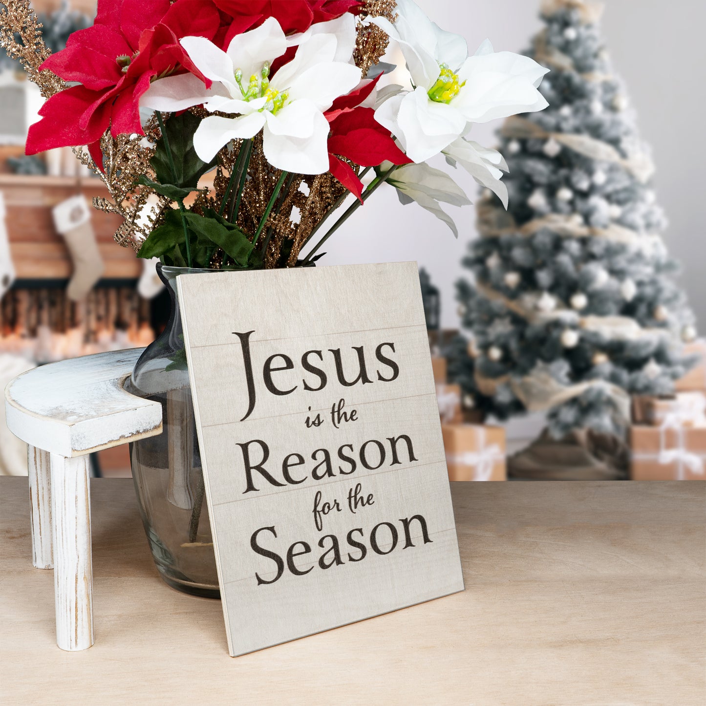 Jesus is the Reason For the Season Wood Sign, Christmas Decorations, Christmas Decor, Holiday Decor, American Made (White)