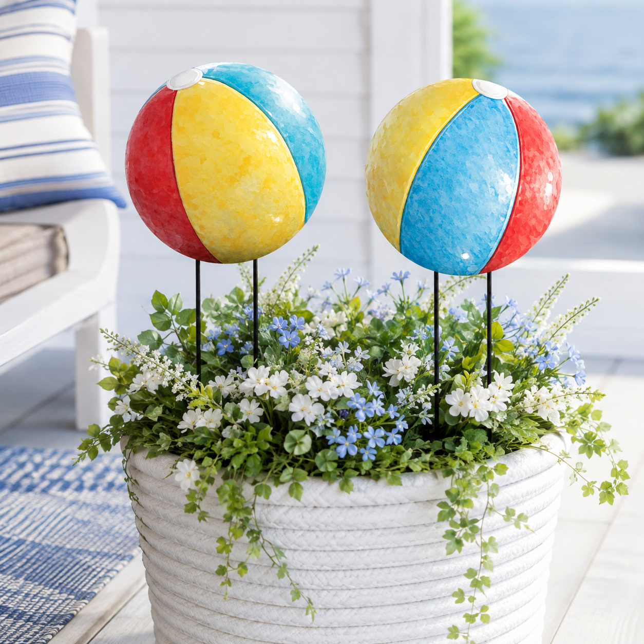 Beach Ball Yard Sign Set of Two | 12" Round PVC Outdoor Lawn Sign