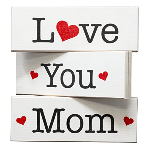 JennyGems Gifts for Mom, Love You Mom Gifts From Daughter Son, Birthday Gifts for Mom, Mom Birthday Gift Sign Decor, 3 Piece Mini Wood Block Set, Valentines Day Gift