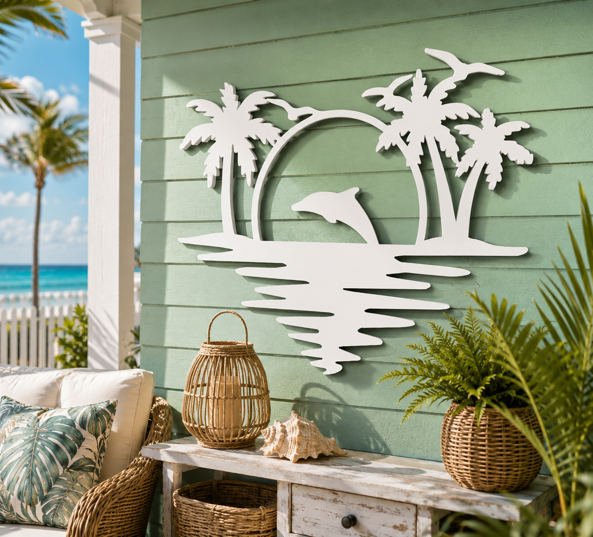 Outdoor Dolphin Wall Art, Coastal Beach House Decor, PVC Nautical Sign