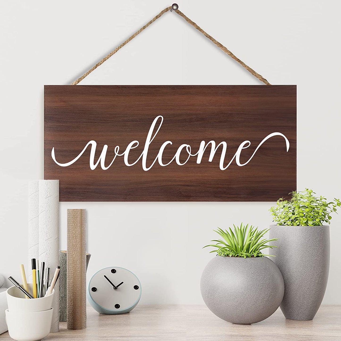 JennyGems Welcome Sign, Welcome Sign For Front Door, Front Porch Sign, Welcome Porch Sign, Housewarming Gift, Rustic Farmhouse Home Decor, 6x13 Inch Wood Hanging Sign, American Made