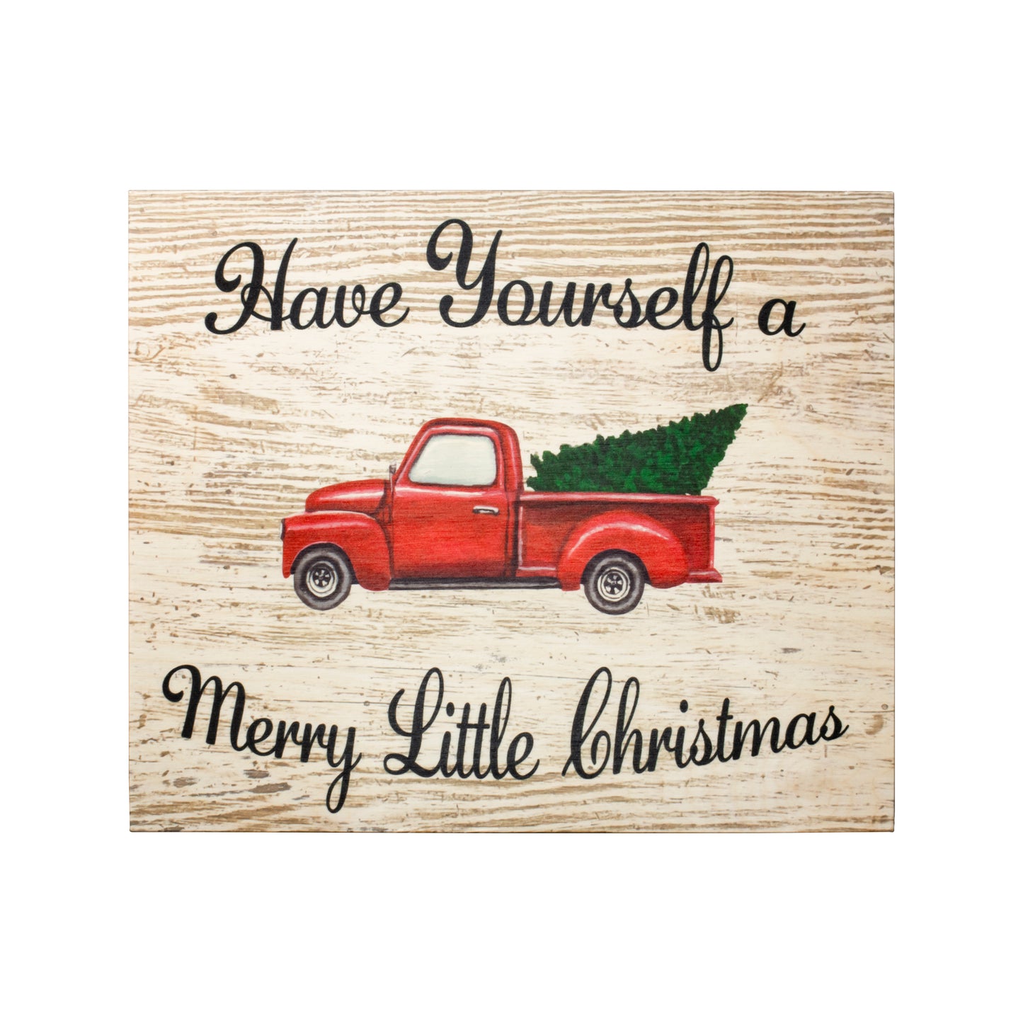 Vintage Red Truck with Christmas Tree Decor, Real Wood, 10x12 Inch, Christmas Sign, Made in USA