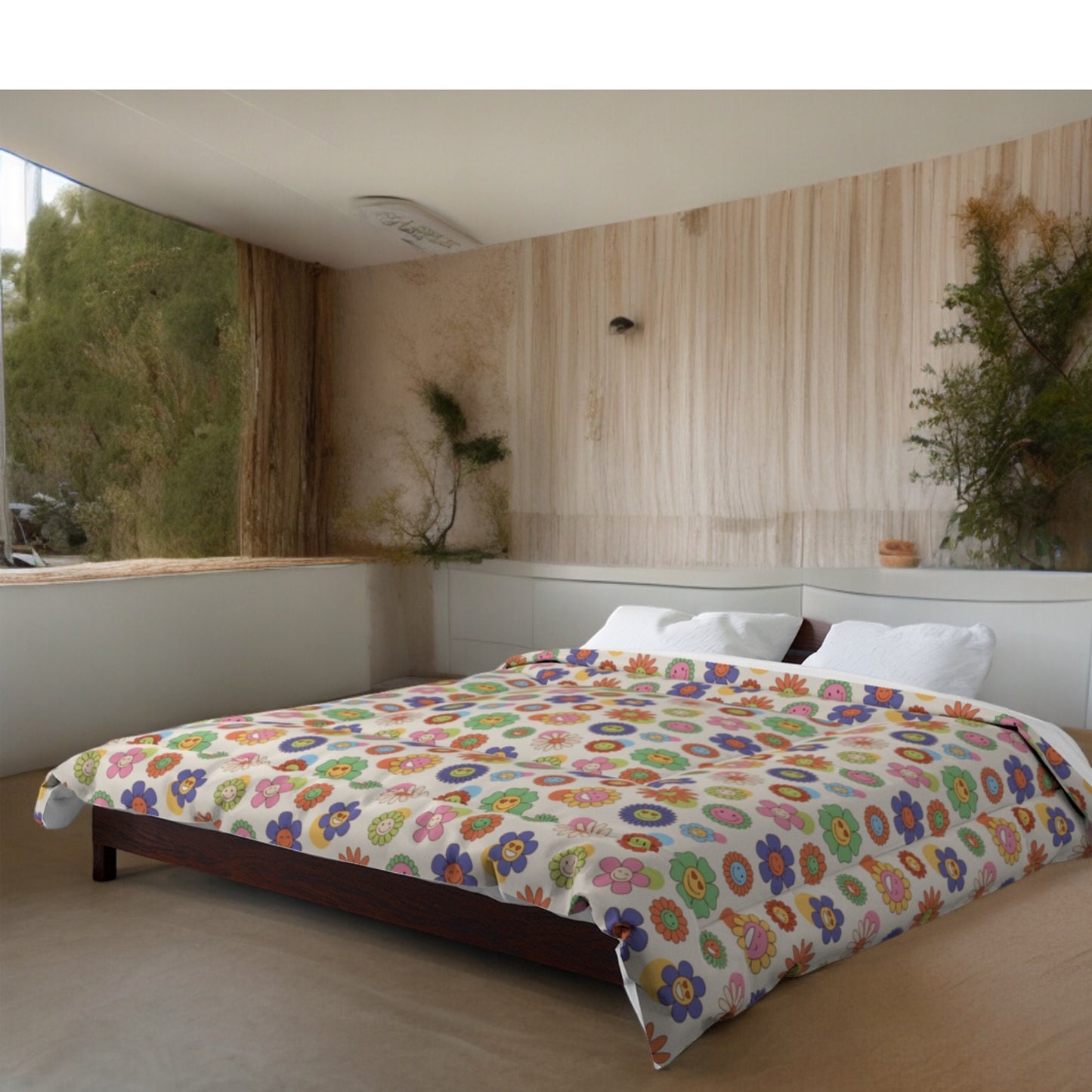 Retro Hippie Flower Bedding Comforter | 1960s Comforter and 1970s Themed Comforter, Flower Power Boho Vintage Inspired