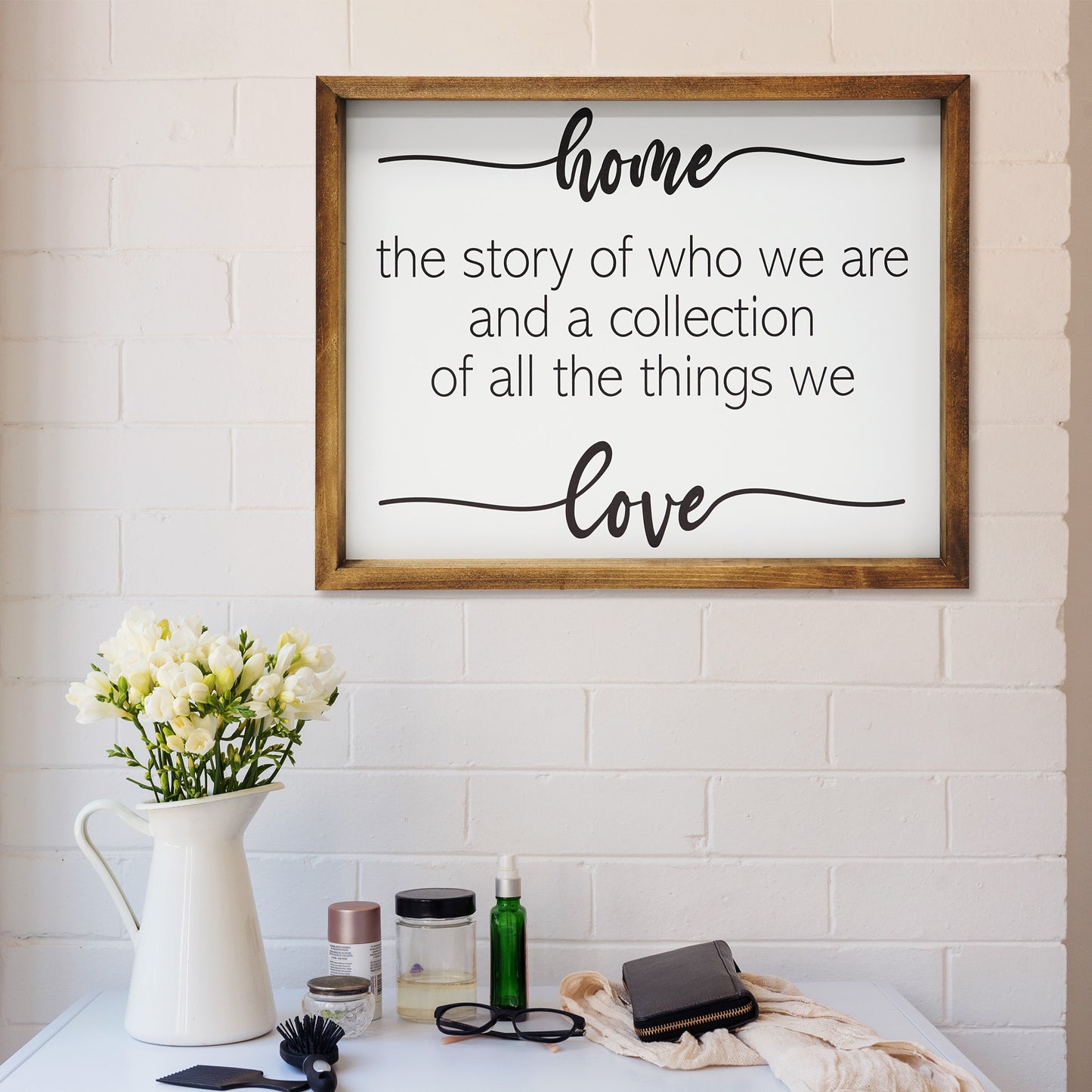 JennyGems Home the Story Of Who We Are and a Collection Of All the Things We Love Framed Wooden Sign, Family Wall Decor, 16 x 20, Farmhouse Love Sign