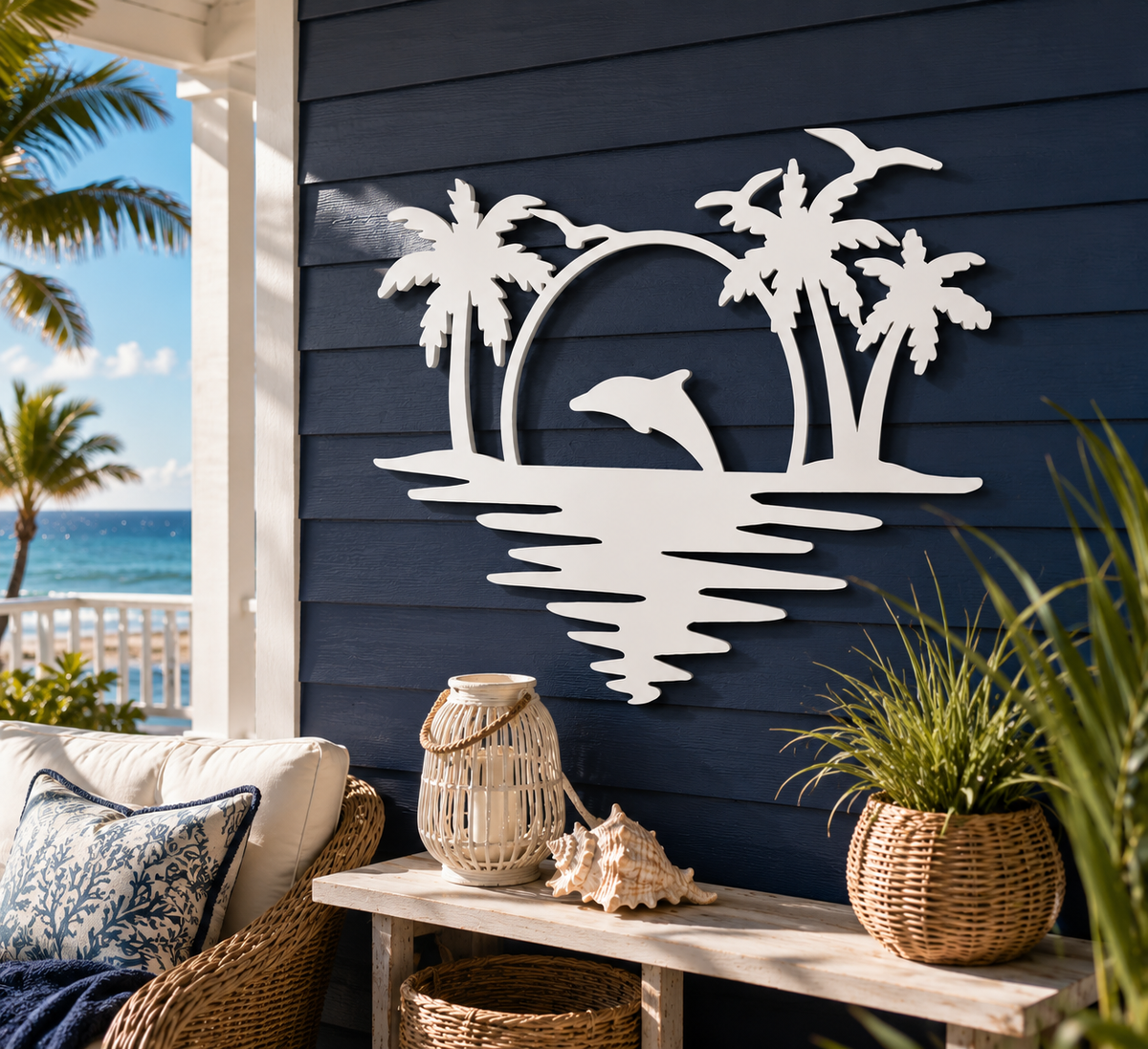 Outdoor Dolphin Wall Art, Coastal Beach House Decor, PVC Nautical Sign