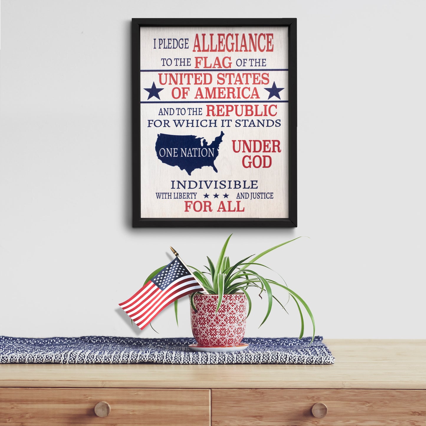 Pledge of Allegiance Patriotic Wood Sign - Framed American Decor Plaque | Inspirational Wall Art Made in USA