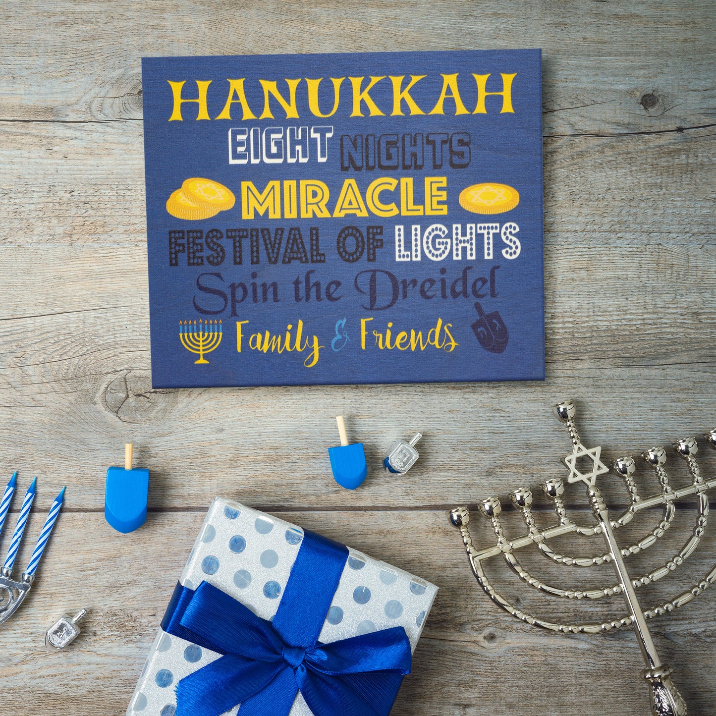Hanukkah Decorations, Dreidel Decor, Festival Of Lights Hanukkah Gifts, Wood Sign, Hanukkah Menorah 8 Nights Miracle