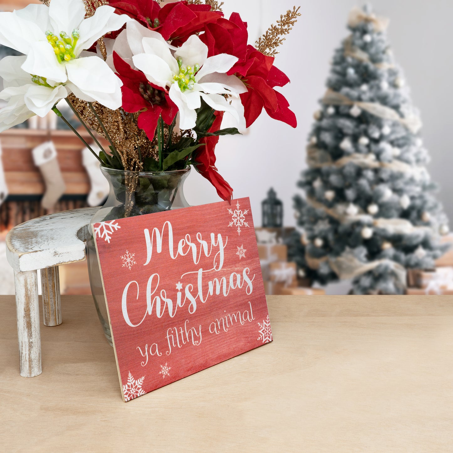 Merry Christmas Ya Filthy Animal Funny Wood Sign, Christmas Decorations, Holiday Decor, American Made