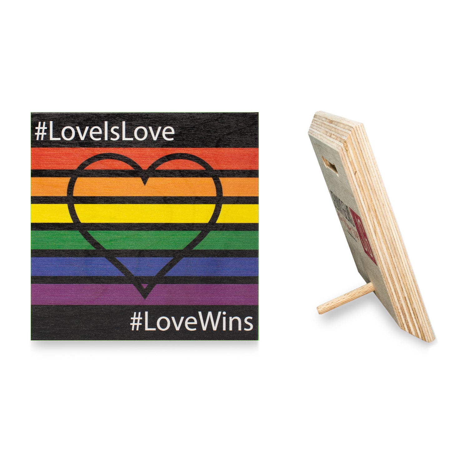 JennyGems LGBT Gay Pride Sign, Love Is Love Rainbow Pride Decorations, LGBTQ Pride Gifts, Rainbow Flag Sign, Gay Pride Flag, Gay Gifts, 5.5x5.5 Inch Wood Sign, American Made
