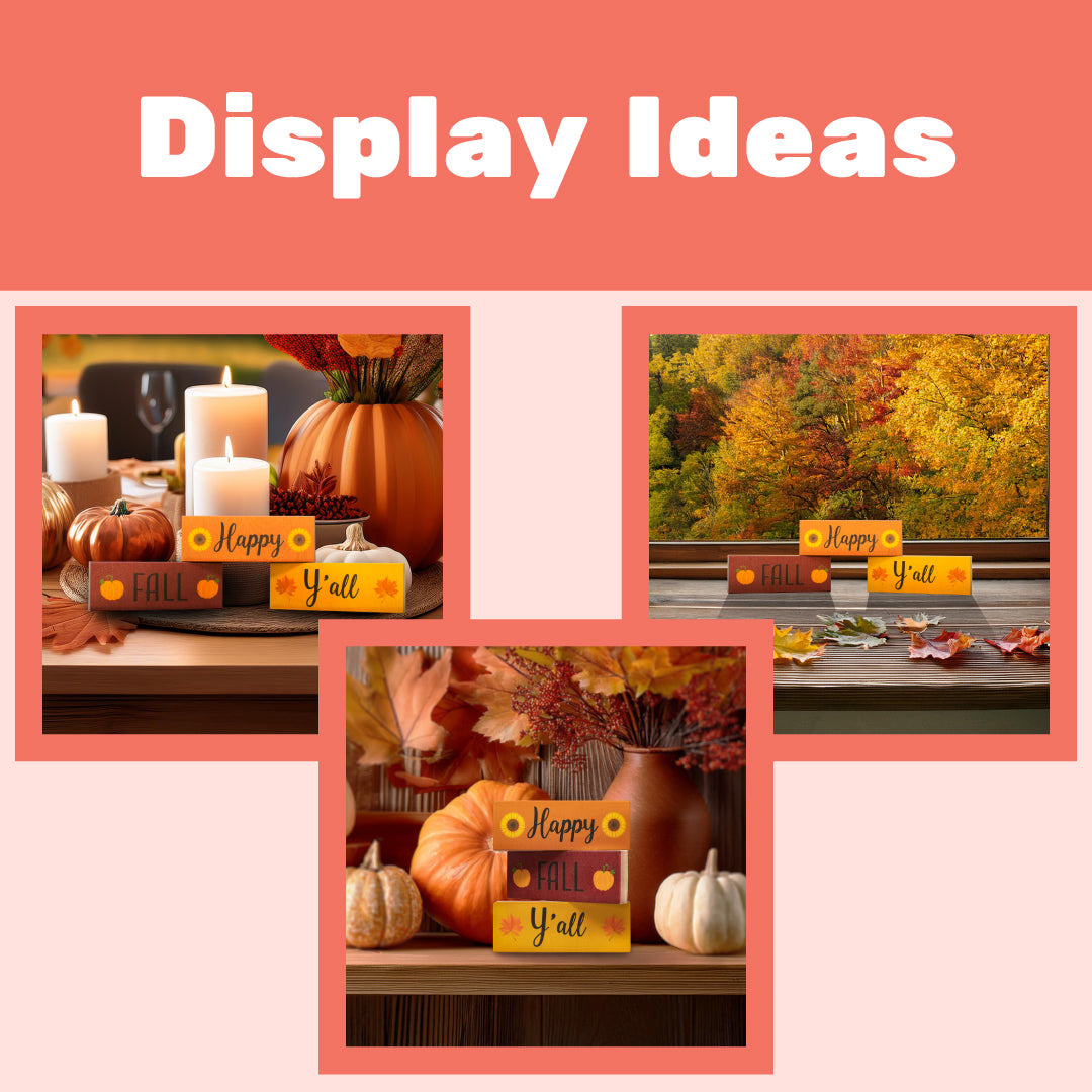 JennyGems Fall Decor, Happy Fall Y’all Wooden Block Signs, Fall Tiered Tray, Fall Decorations for Home, Autumn Thanksgiving Decorations, Maple Leaf Pumpkin, Made in USA