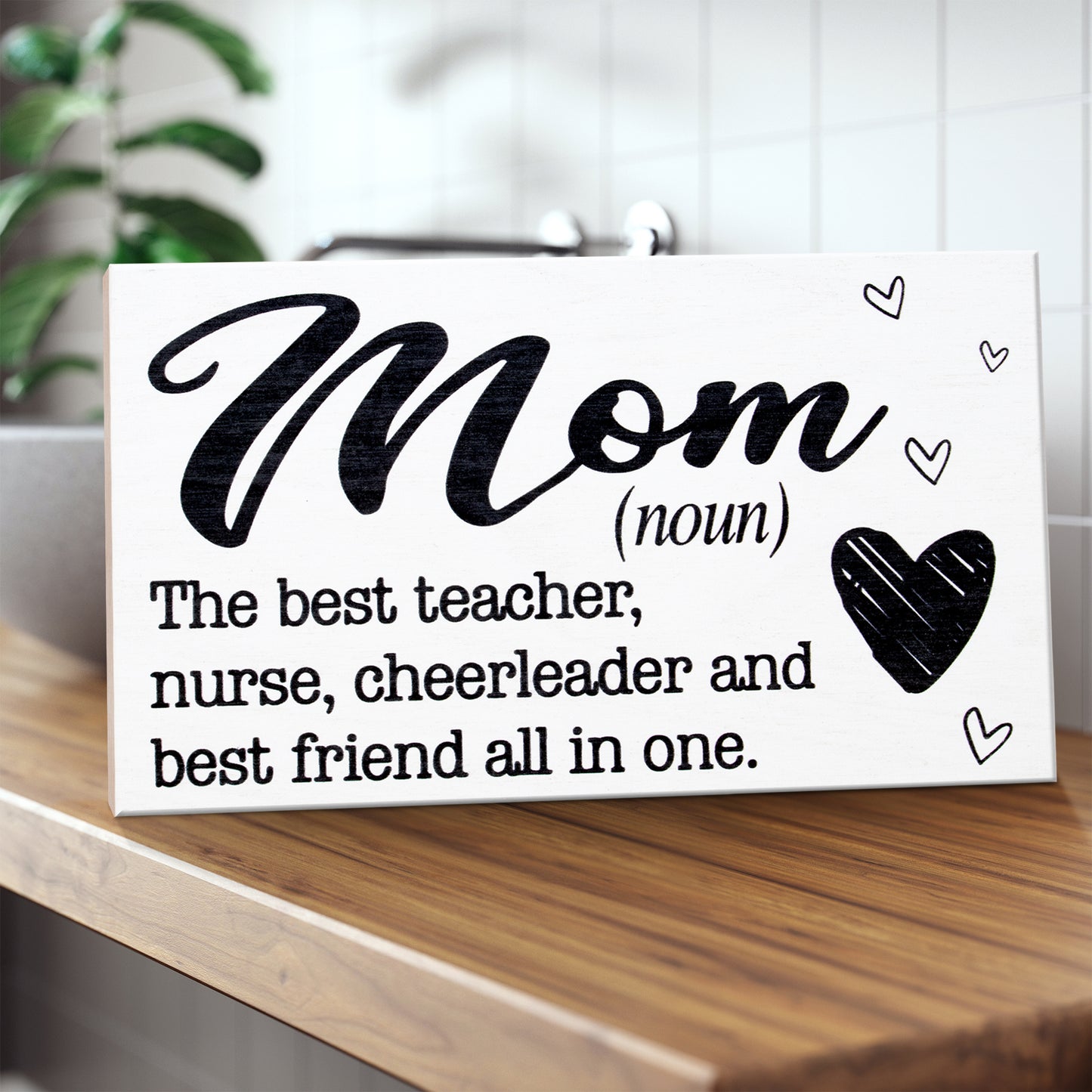 JennyGems Mom Sign - Mom The Best Teacher, Nurse, Cheerleader, and Best Friend All In One - Presents for Mom - Mom Gifts From Daughter, Mother's Day Gift for Mom, Real Wood