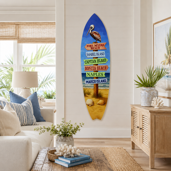 Florida West Coast Surfboard Sign, Gulf Coast Beach Towns, PVC Coastal Decor