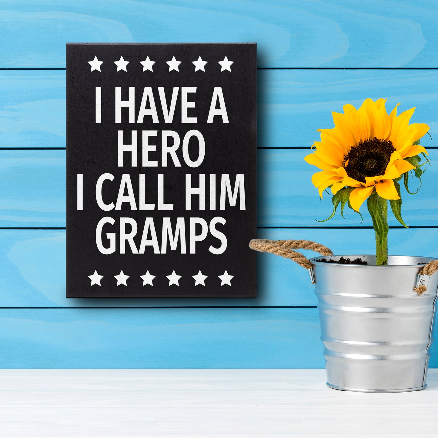 JennyGems Gramps Gifts from Grandson Granddaughter, Gifts for Gramps, I Have A Hero I Call Him Gramps Wood Sign, Gramps Plaque, Sentimental Gifts for Grandpa, Grandpa Birthday Gifts