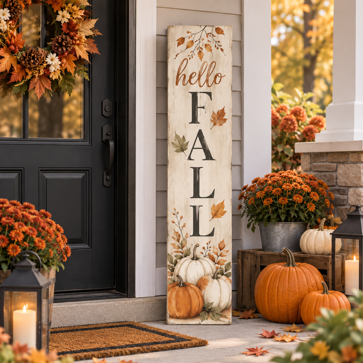 Hello Fall Porch Board and Leaner Sign – Autumn Outdoor Seasonal Decor
