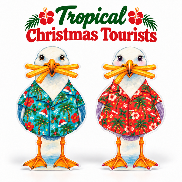 Funny Cute Christmas Tourists Yard Signs, Set of 2, Coastal Garden Decor, 12 Inch PVC Sully & Sally