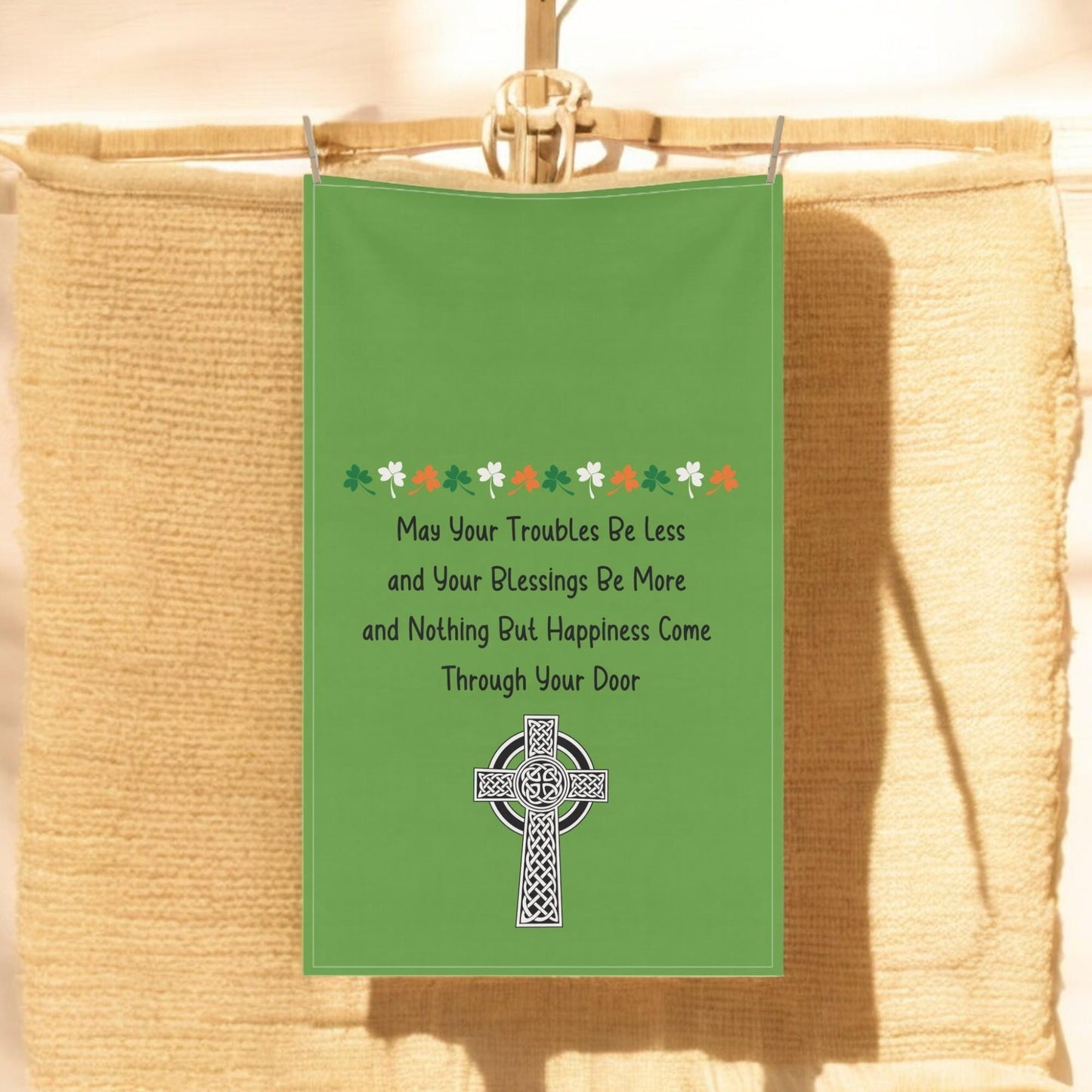 Celtic Blessing Tea Towels, Irish Home Decor, Kitchen Gifts, St. Patrick's Day Gifts, Green Cotton Towels, Inspirational Quotes
