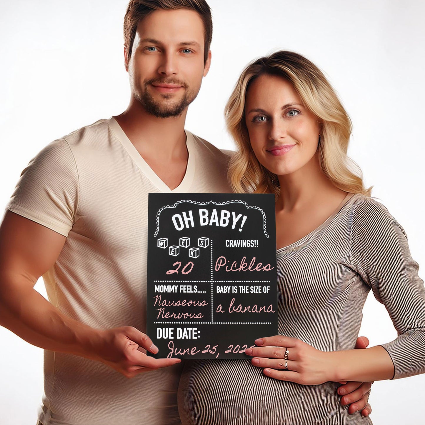 JennyGems Pregnancy Announcement Chalkboard, 11.5"x14.5" Reusable Weekly Pregnancy Tracker Photo Prop Board, Monthly Milestones Baby Bump Countdown, Pregnancy Timeline Wood Chalkboard Sign