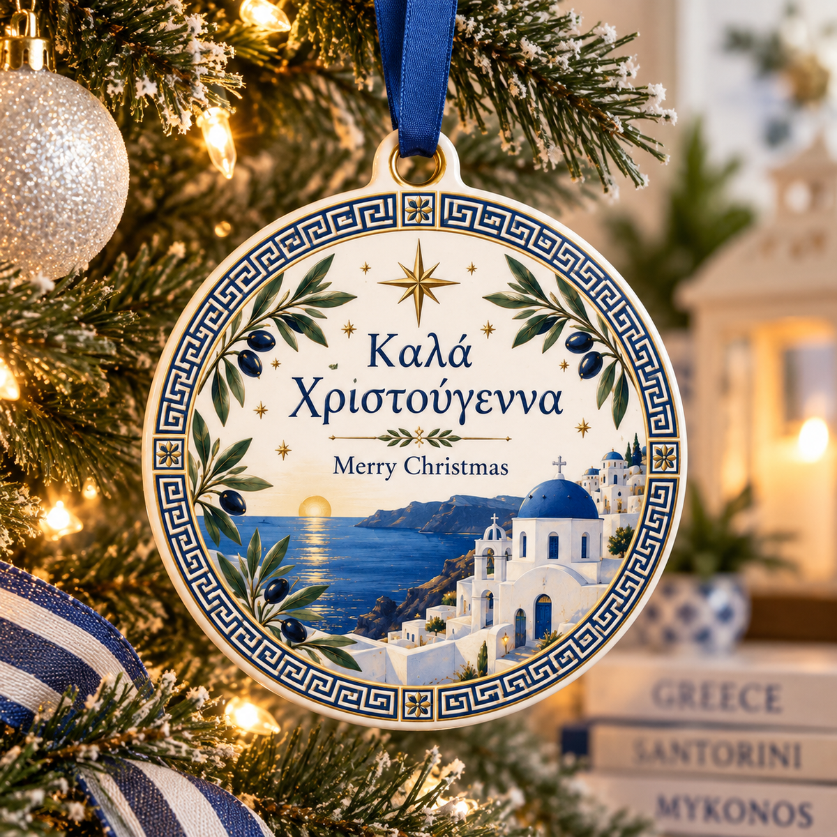 Greek Christmas Ornament – Καλά Χριστούγεννα Santorini Greek Holiday Decor