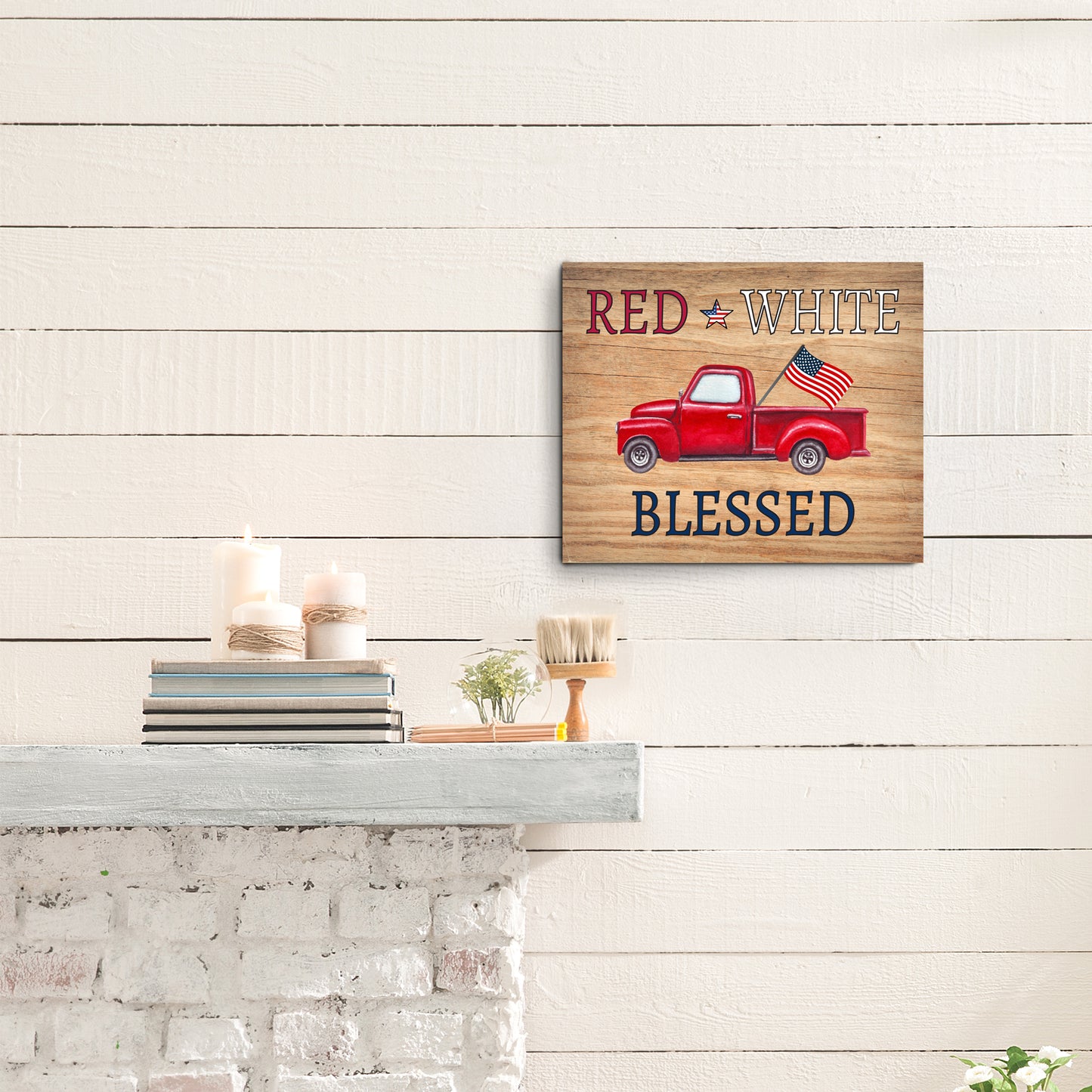 Red White and Blessed Wooden Patriotic Sign
