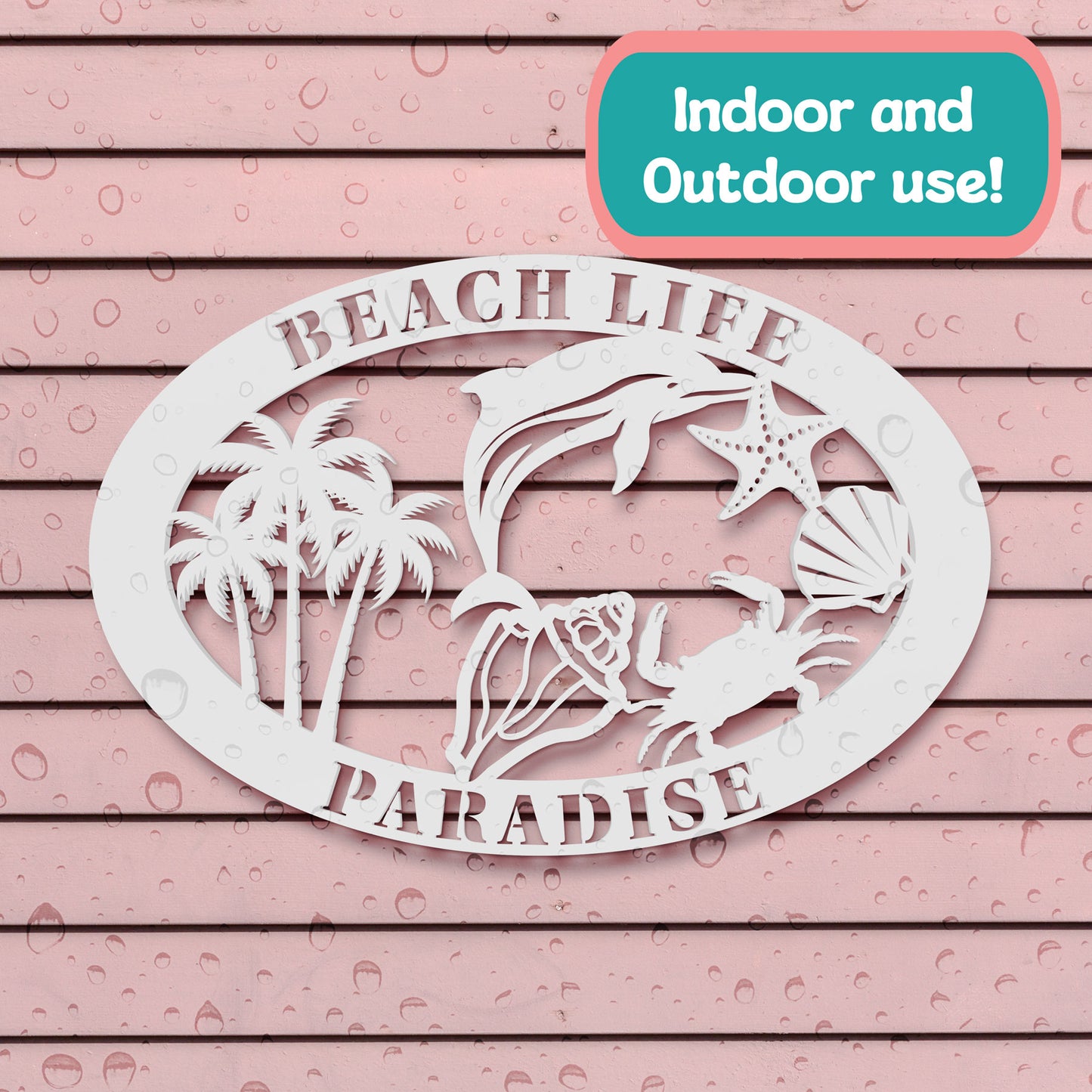 Outdoor Beach Wall Art – Coastal Beach House Wall Decor, Tropical Sign for Home, Indoor Outdoor Weatherproof PVC, 3 Foot
