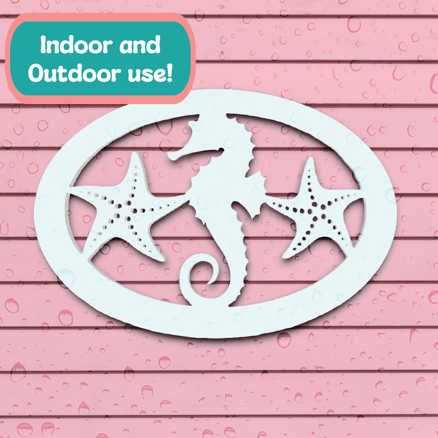 Outdoor Seahorse and Starfish Wall Art – Oval Beach House Decoration, Weatherproof PVC – Coastal Decor for Porch, Shed, Pool Area or Fence, 18 Inch