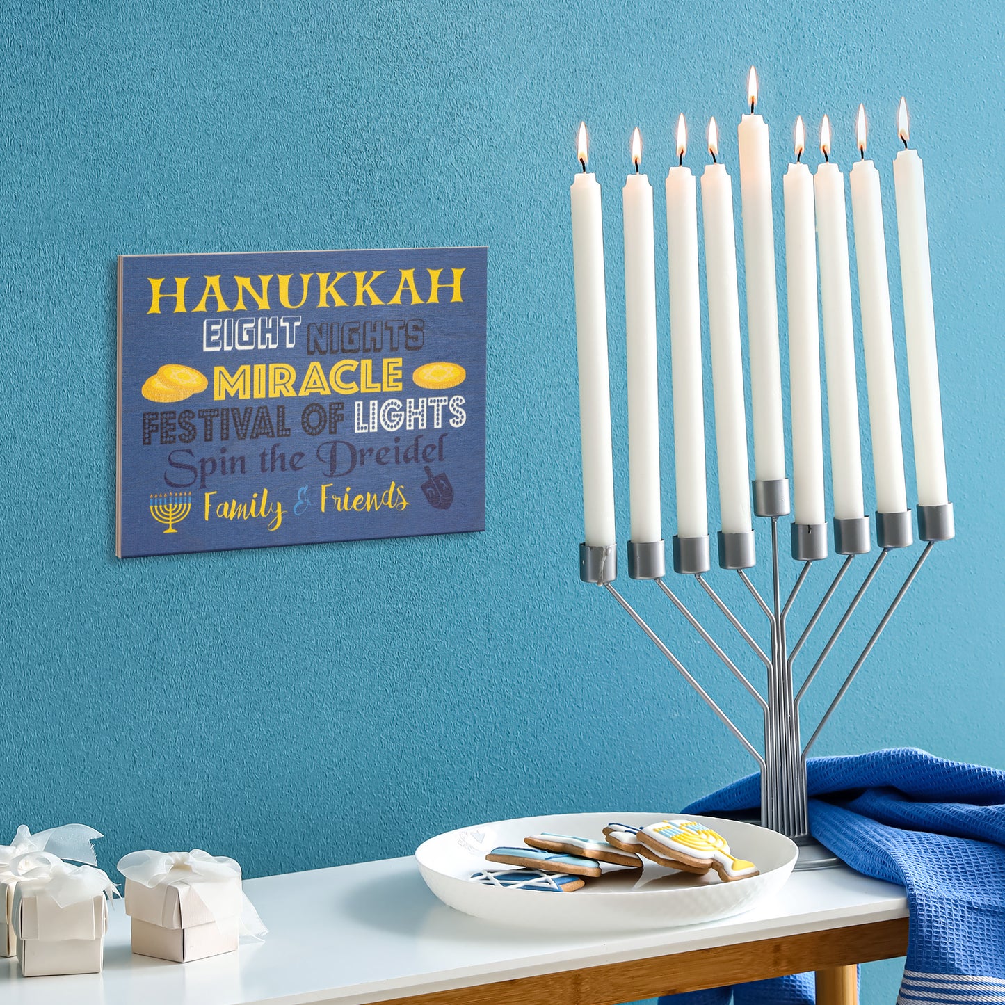 Hanukkah Decorations, Dreidel Decor, Festival Of Lights Hanukkah Gifts, Wood Sign, Hanukkah Menorah 8 Nights Miracle