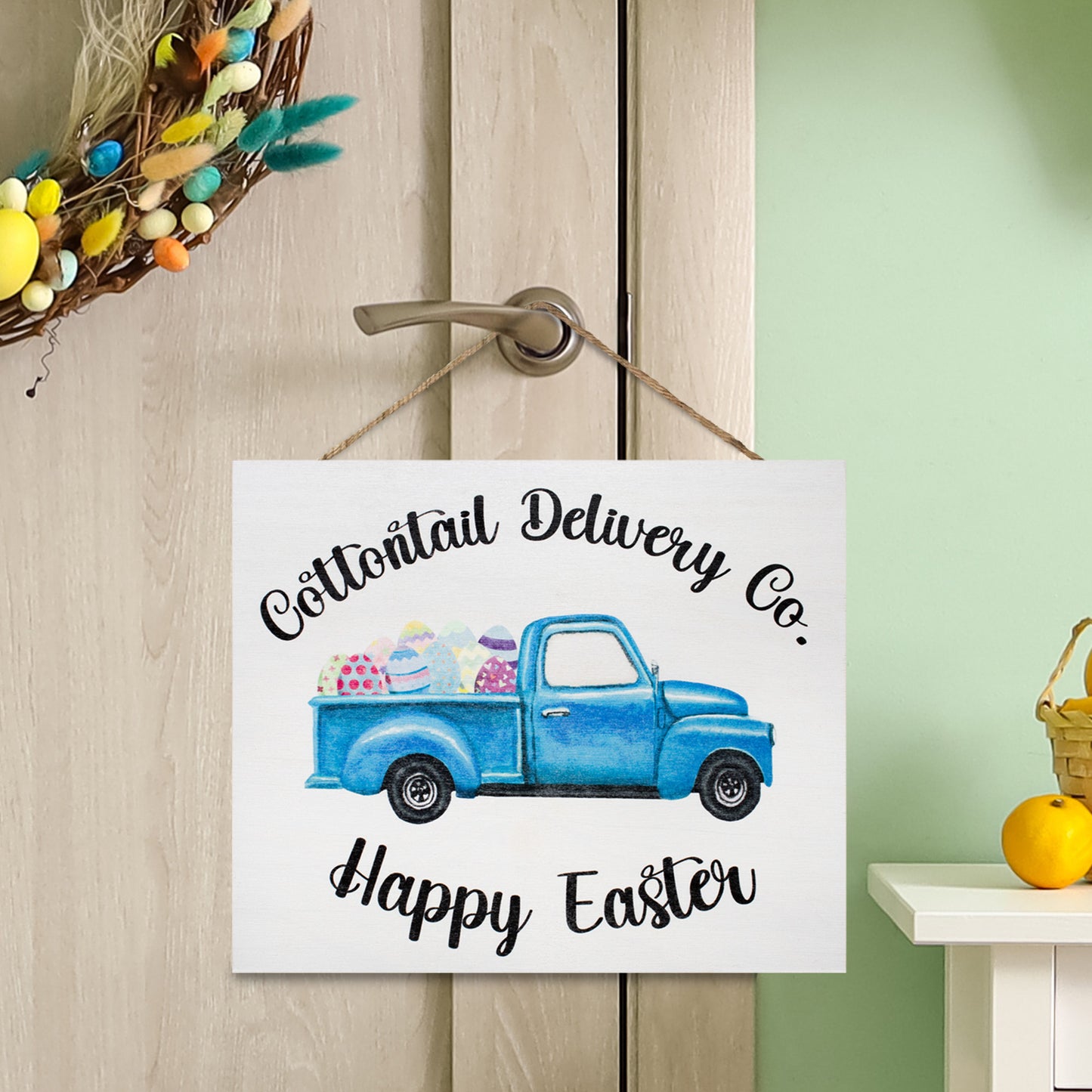 Cottontail Delivery Co Happy Easter Hanging Door Sign.