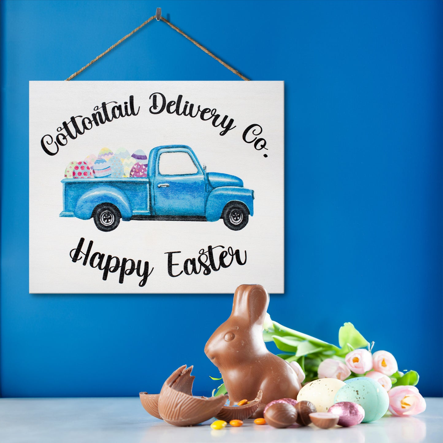 Cottontail Delivery Co Happy Easter Hanging Door Sign.
