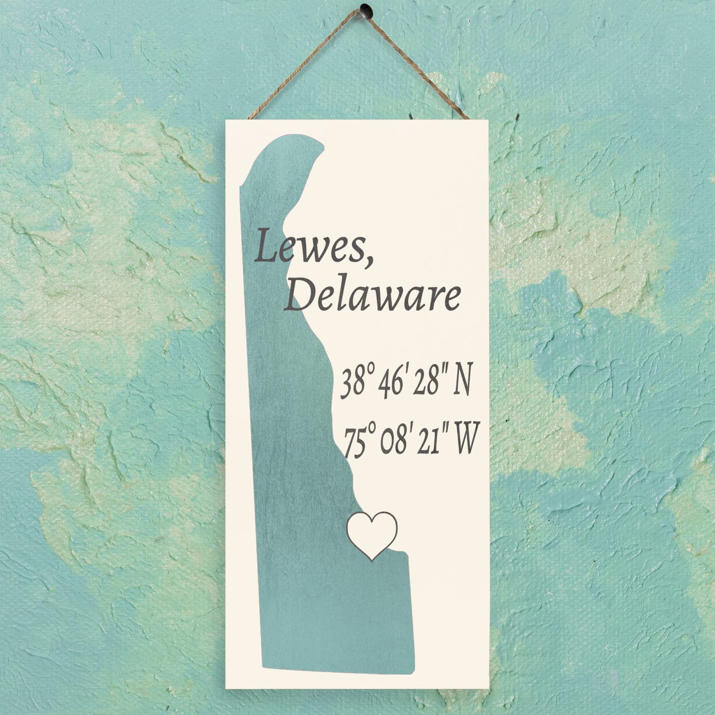 JennyGems Lewes, Delaware, 6x13 Inch Nautical Wood Sign, Hanging Wall Decor, Hometown Pride Signs, Delaware Gifts, American Made