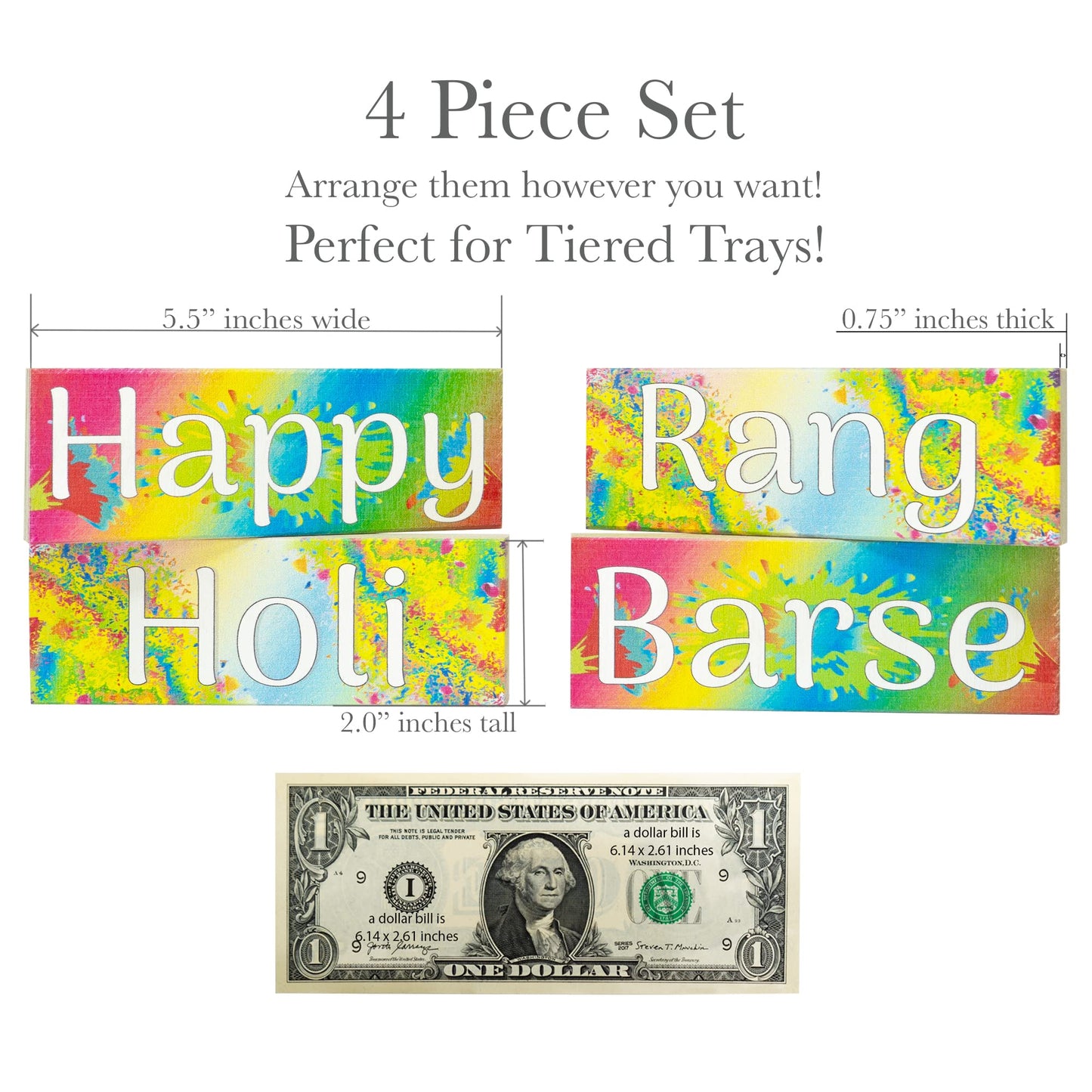 JennyGems Happy Holi Rang Barse Wooden Signs, Holi Decorations Party Supplies