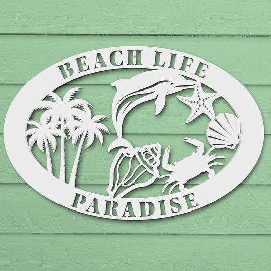 Outdoor Beach Wall Art – Coastal Beach House Wall Decor, Tropical Sign for Home, Porch, Fence, Indoor Outdoor Use Weatherproof PVC