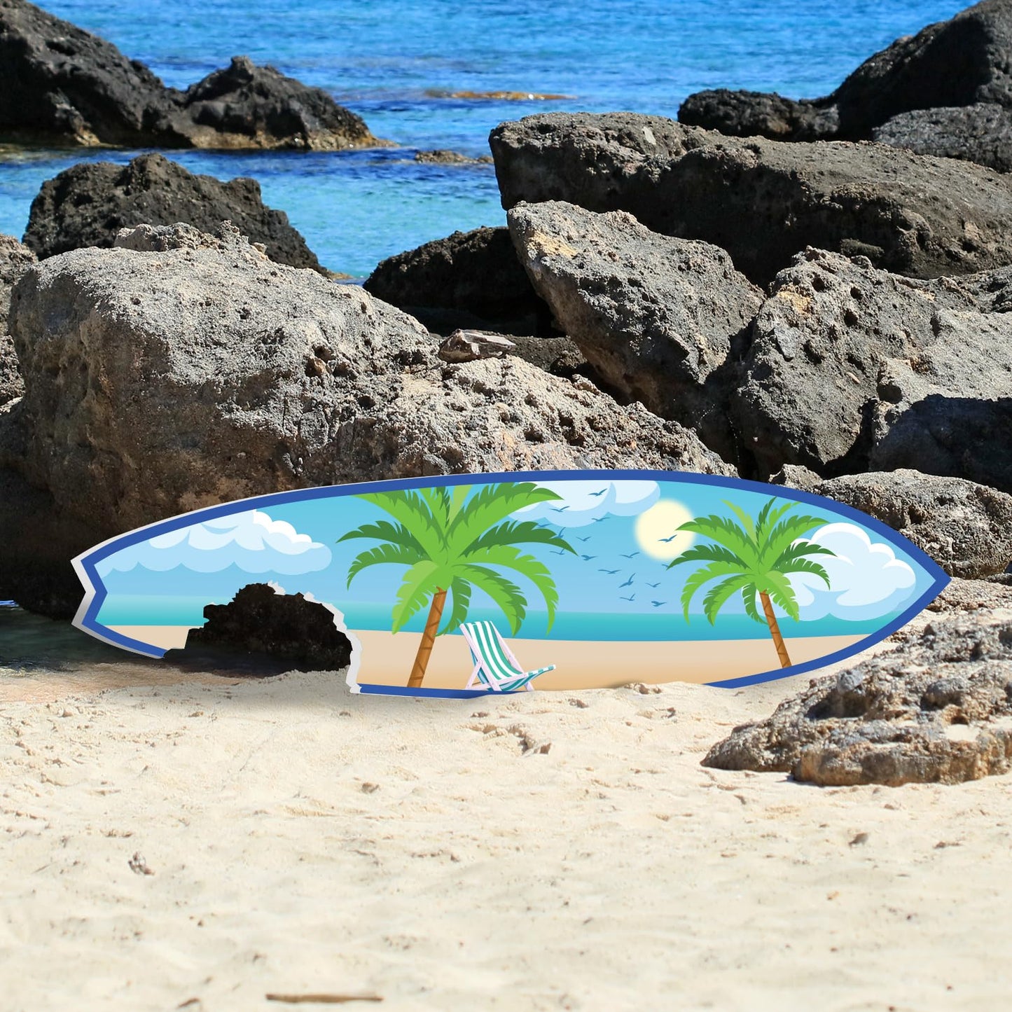 Outdoor Surfboard Wall Art with Shark Bite, Nautical Beach Decor, Surfboard Sign, Weather Resistant PVC
