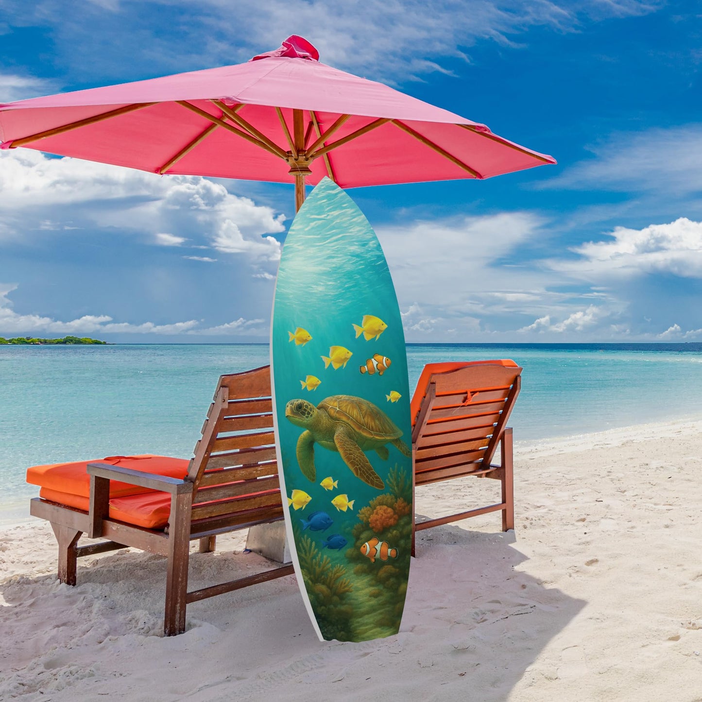 Outdoor Decorative Surfboard Wall Art - Sea Turtle Decor Ocean-Themed, Beach House Sign, Weather Resistant PVC