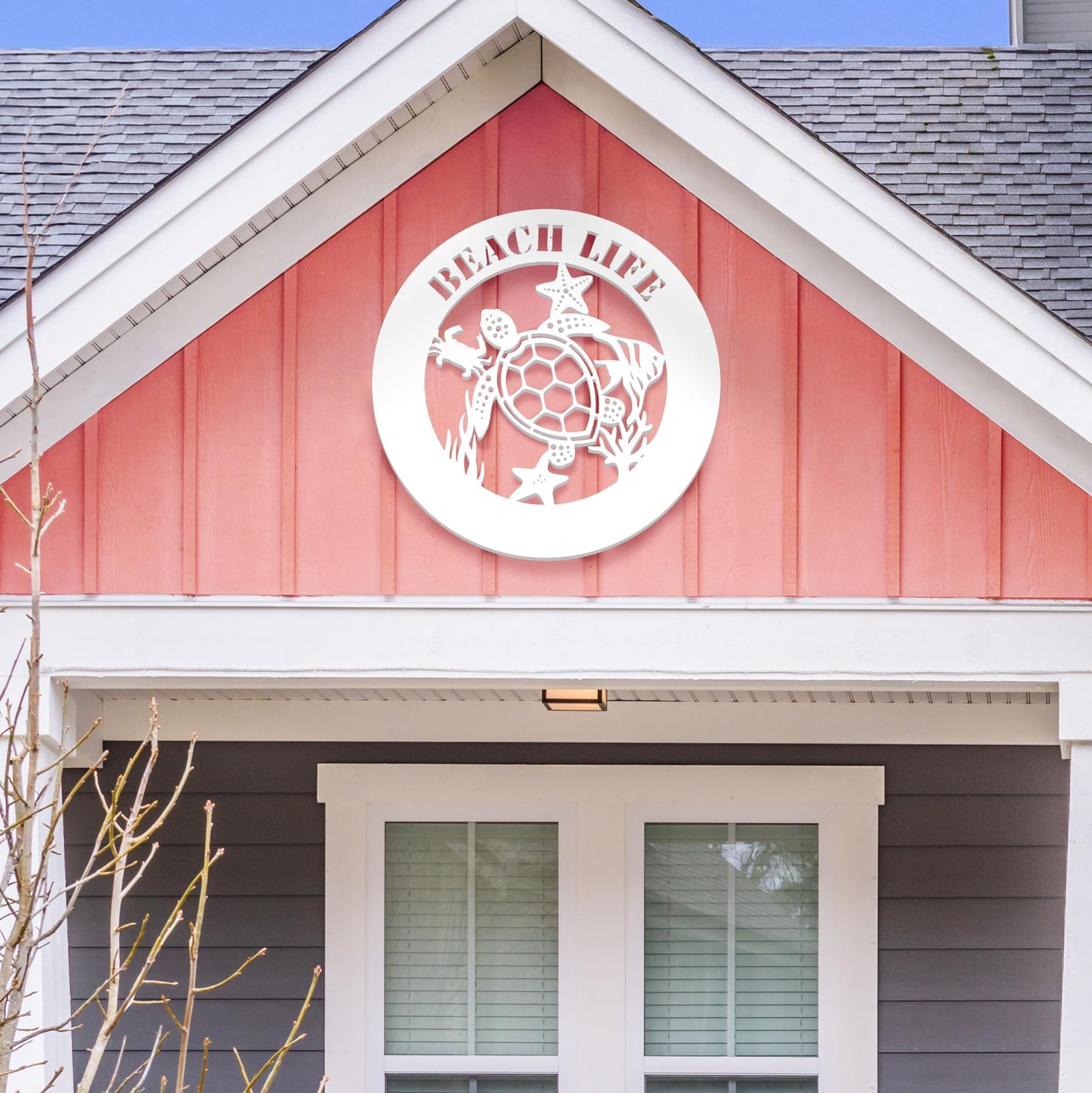 Outdoor Sea Turtle Sign with Starfish Crab Coral, Weatherproof PVC Coastal Wall Decor, Beach House Wall Art, 2 Foot