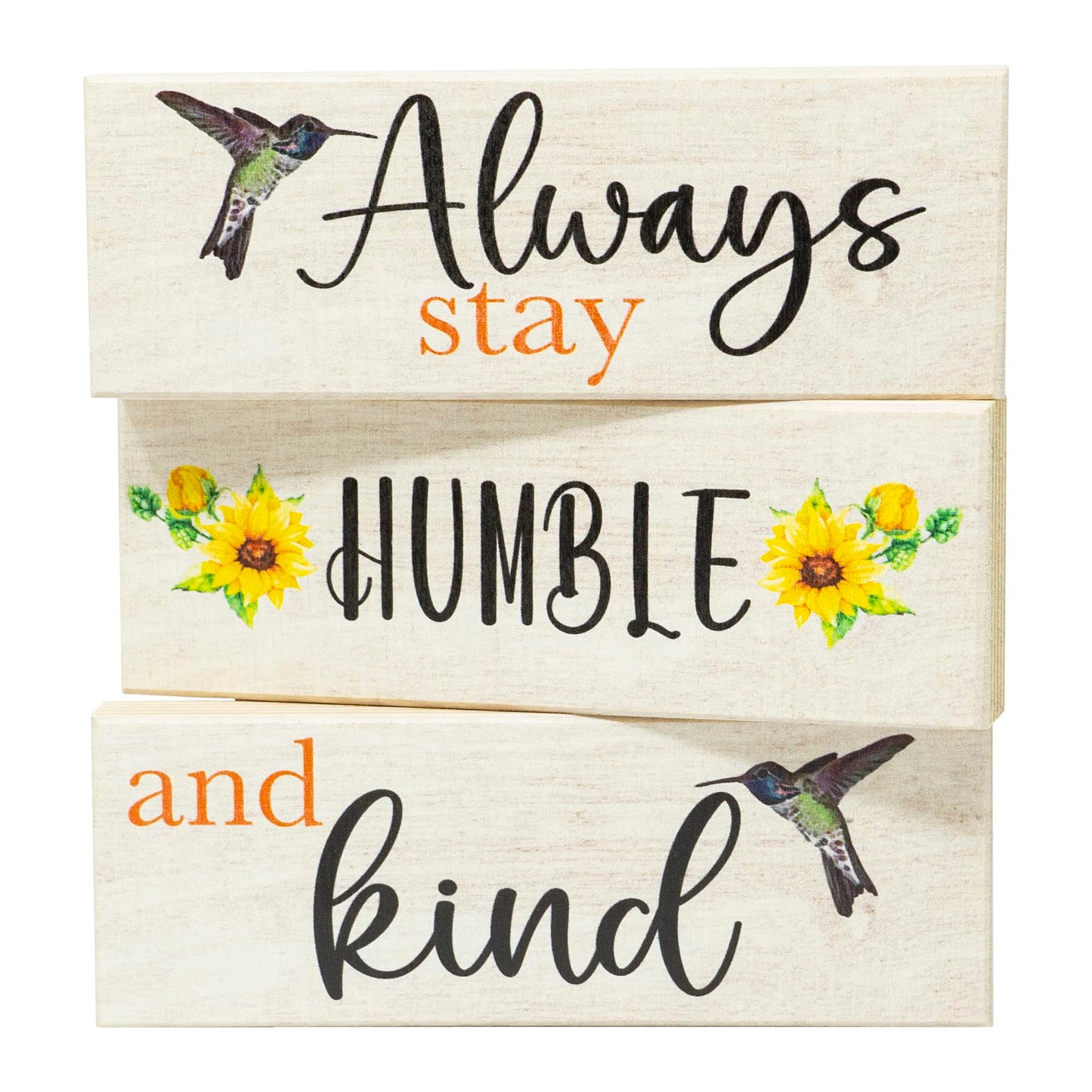 Always Stay Humble and Kind Mini Wooden Block Signs 3pc, Tiered Tray Decor, Spring Decoration, Made in USA
