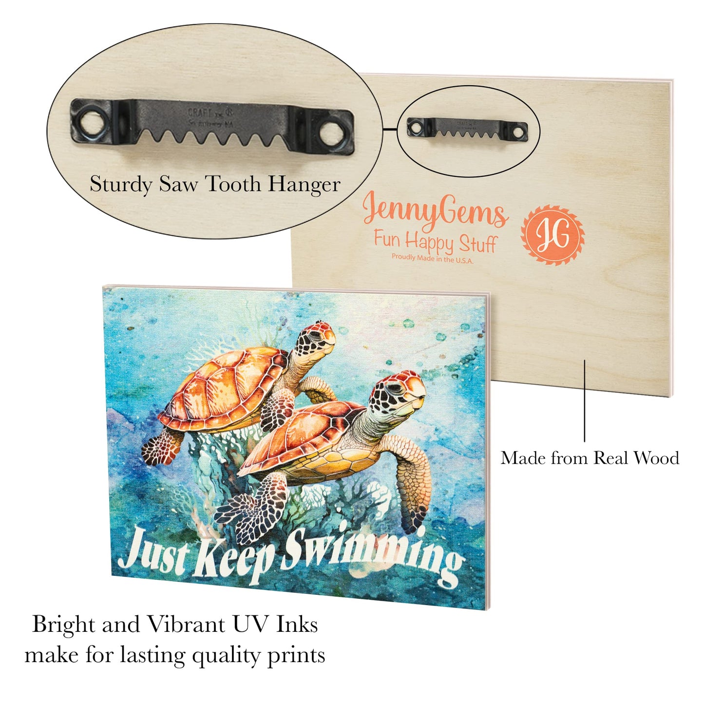 JennyGems Sea Turtle Decor, Ocean Theme Wall Art, Turtle Gifts, Wooden Beach Sign, Made in USA