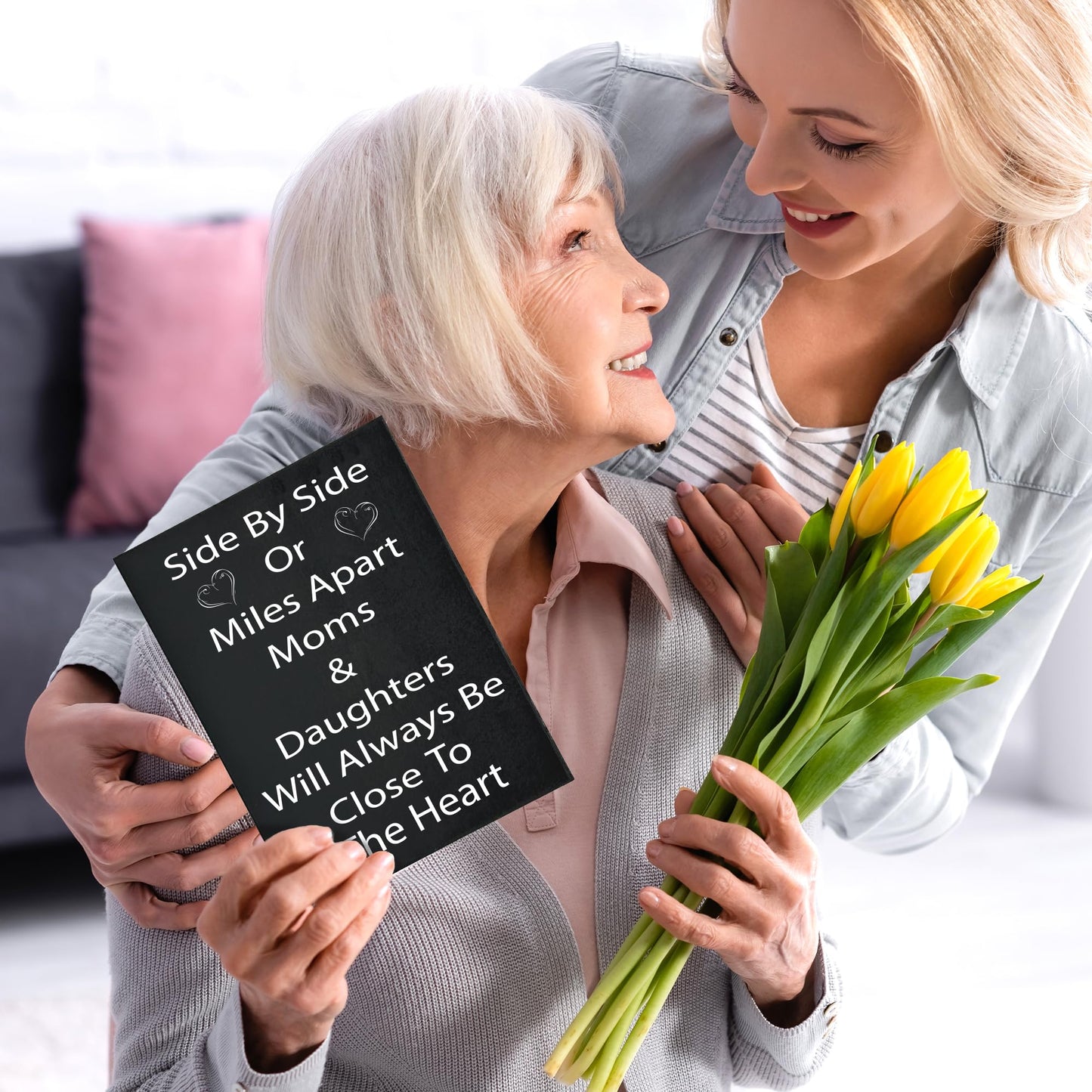 Side by Side Miles Apart Mothers and Daughters Sign and Gift