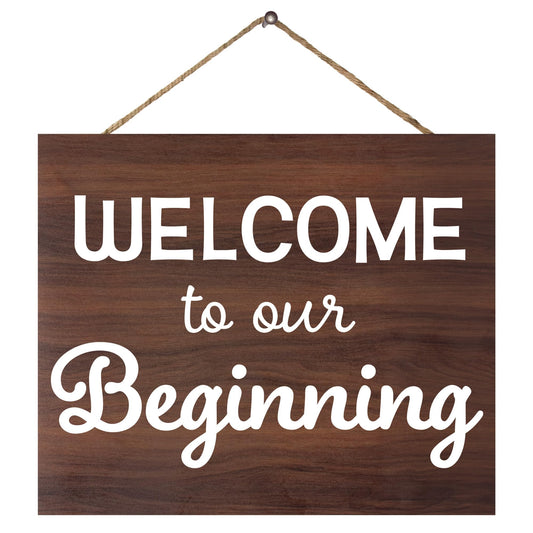 JennyGems Welcome Wedding Sign, Welcome To Our Beginning Wood Wedding Sign, Engagement, Wedding Decor, Housewarming Gifts, Brown